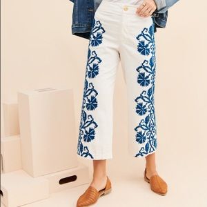 Anthropologie Becky Embroidered Wide-leg Pants
